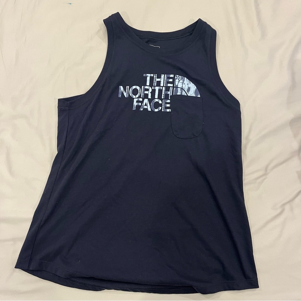 OWO Women’s The North Face tank top; navy blue size medium with pocket